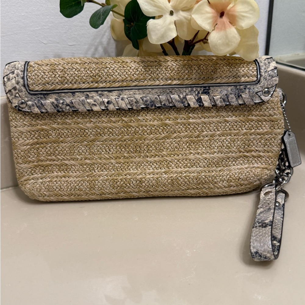 Coach Natalie Straw clutch with Python embossed l… - image 2